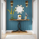 Axyaa Gold Geometric Console Table with Faux Marble Top & Metal Legs