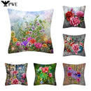 Retro Floral Linen Pillow Cover Abstract Art Decor for Living Room Sofa by Axyaa