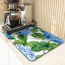 Axyaa Hydrangeas Watercolor Drying Mat: Non-Slip Absorbent Tableware Mat