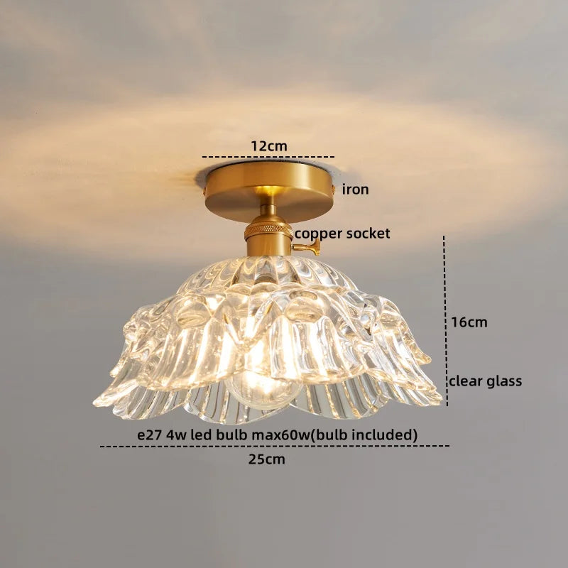 Axyaa Glass Copper LED Ceiling Light Fixture Simple Art Bedroom Living Room Chandelier