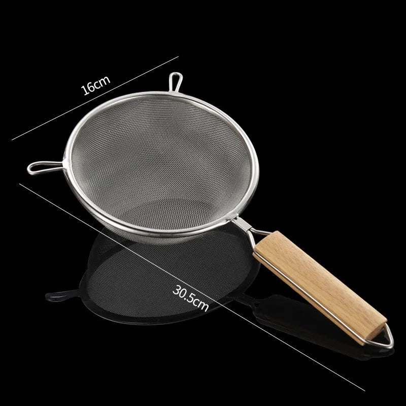 Axyaa Stainless Steel Wooden Handle Strainer Spoon for Multi-functional Kitchen Tools