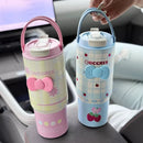 Axyaa Strawberry Stainless Steel Thermos Tumbler with Straw