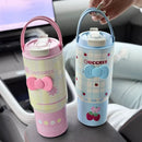 Axyaa Strawberry Thermos: Stainless Steel Vacuum Tumbler with Straw