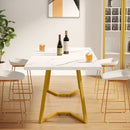 Axyaa Modern 55" White Dining Table with Gold Legs & Faux Marble Top