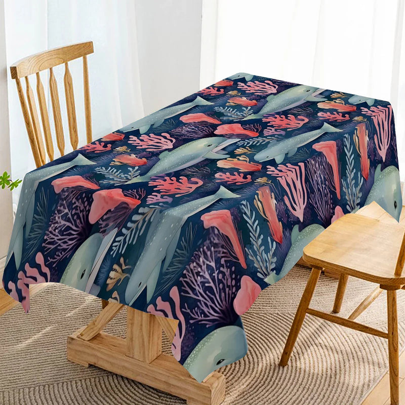 Luxurious Axyaa Whale & Algae Washable Tablecloth for Dining & Events