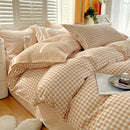 Axyaa Blue & White Grid 4-Piece Bed Sheet Set, Thickened Material