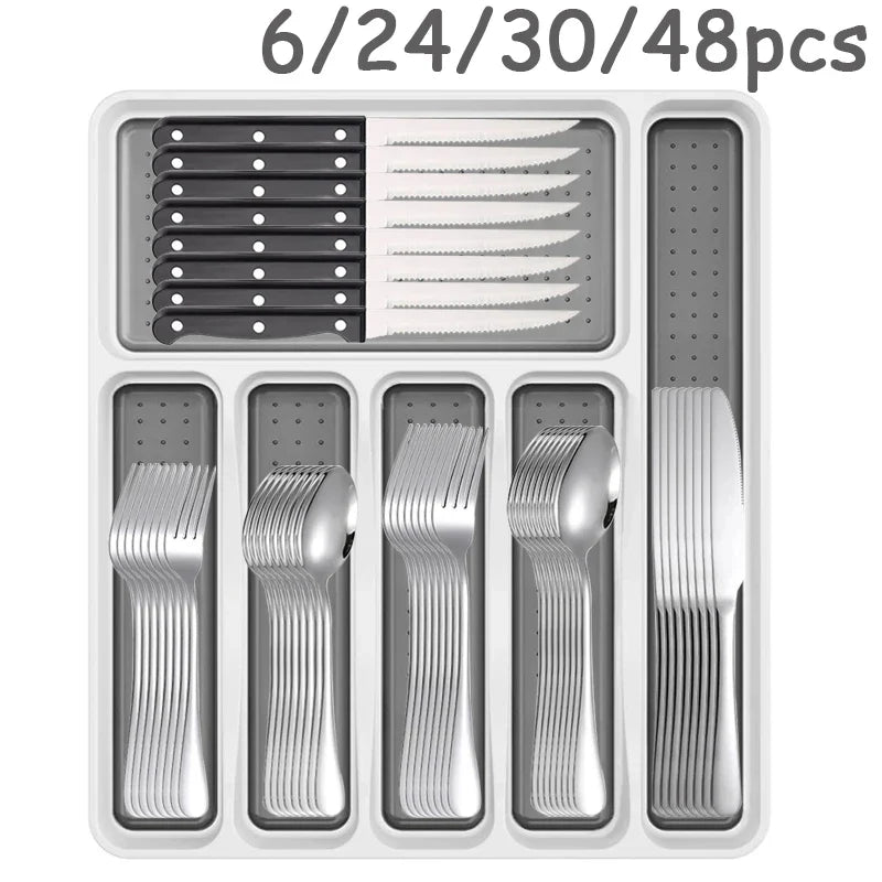 Axyaa 48-Piece Stainless Steel Tableware Set with Storage Box