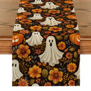 Axyaa Cute Ghost Chrysanthemum Table Runner - Halloween Party Decor and Dresser Table Accent