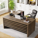 Axyaa Executive L-Shaped Desk with Mobile File Cabinet and Storage Shelves