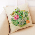 Axyaa Cactus Plant Pattern Linen Pillowcase - Home Decor Sofa Pillow 45*45cm