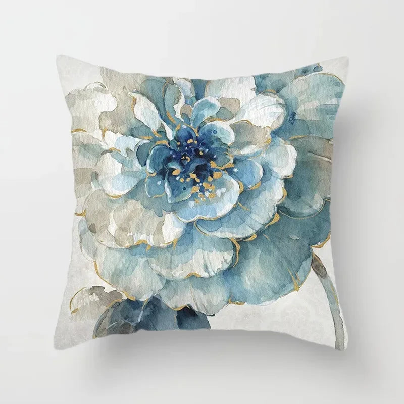Luxurious Blue Bird Floral Pillowcase by Axyaa - 45x45cm Square Decor for Home & Office