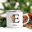 Axyaa Flower Letter Enamel Mug - Personalized Alphabet Camping Tea Coffee Cup
