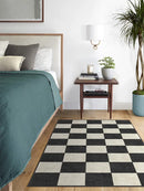 Axyaa Plaid Square Geometric Large Area Carpet - Cream Checkerboard Minimalist Rug