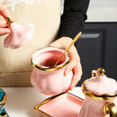 Gold Plated Porcelain Spice Jar Set with Tray - Axyaa Luxe Kitchen Collection
