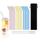 Axyaa Glass Straws Set - Reusable Eco-Friendly Smoothie Cocktail Bar Accessories
