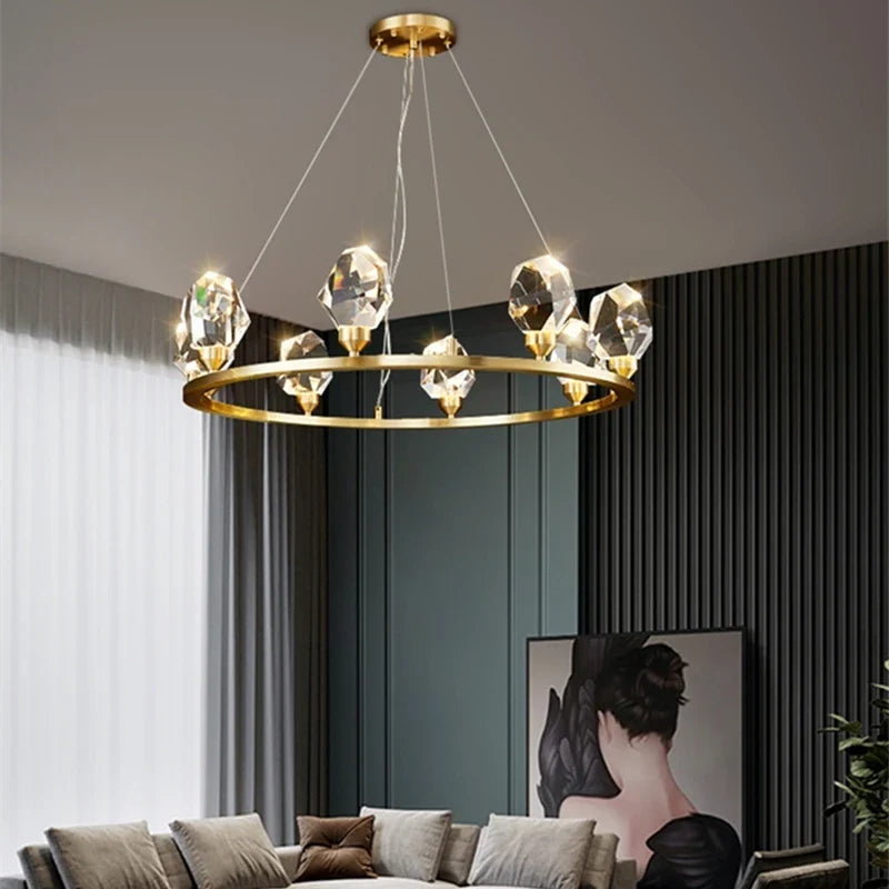 Axyaa Nordic Modern Crystal Chandelier LED Pendant Lights for Home Decor