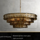 Axyaa Smoke Gray Glass Chandeliers: Classic Round Gold Lustres for Home Ceiling Lighting