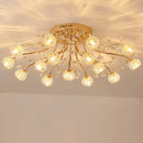 Axyaa Dendritic Crystal Ceiling Lamp with Glass Flower Shade and LED Chandelier