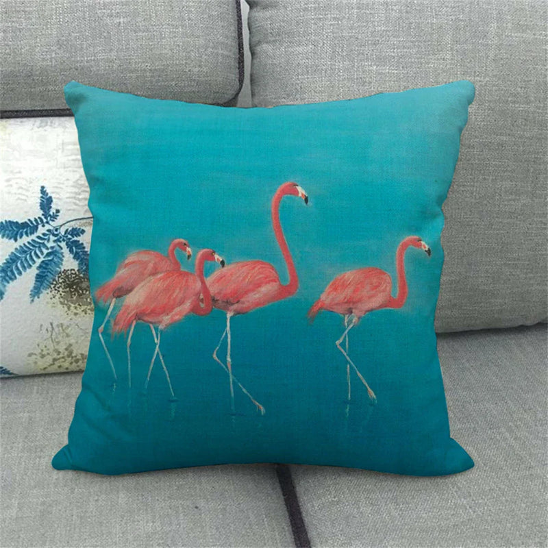 Flamingo Striped Animal Pillow Case for Living Room Sofa by Axyaa