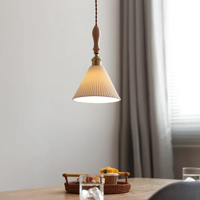 Axyaa Ceramic Shade Copper LED Pendant Light - Modern Nordic Chandelier