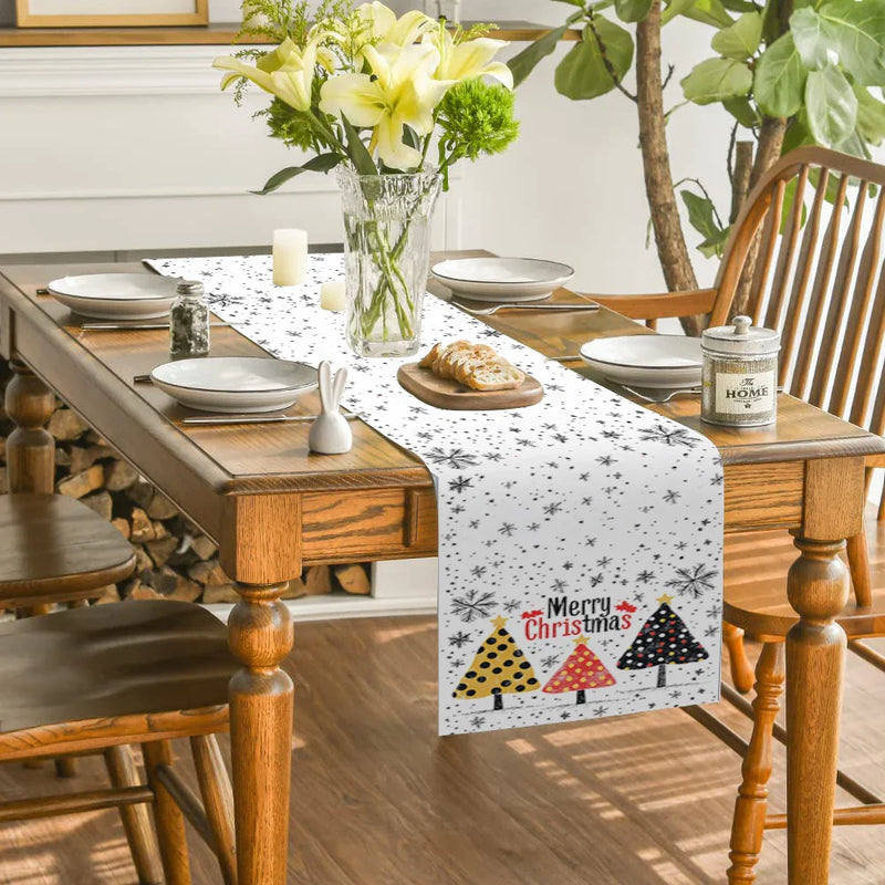 Axyaa Snowflake Christmas Tree Table Runner for Rustic Dining Decor