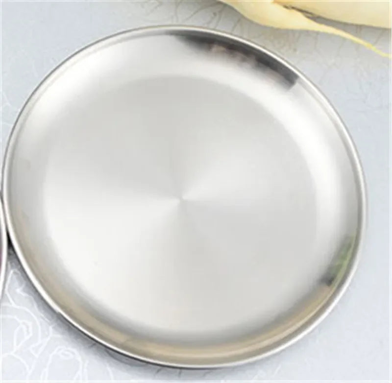 Axya Stainless Steel Round Steak Plate Tray with Hairline Finish Mirror Steak Tray BBQ Tableware