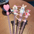 Axyaa Cute Bear Straw with Cat Claw Stoppers in Pink