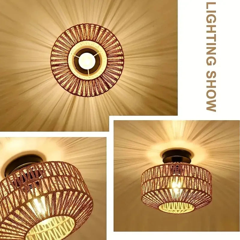 Axyaa Bamboo Lustre Chandelier: Handmade Rattan Pendant Light for Home Decor