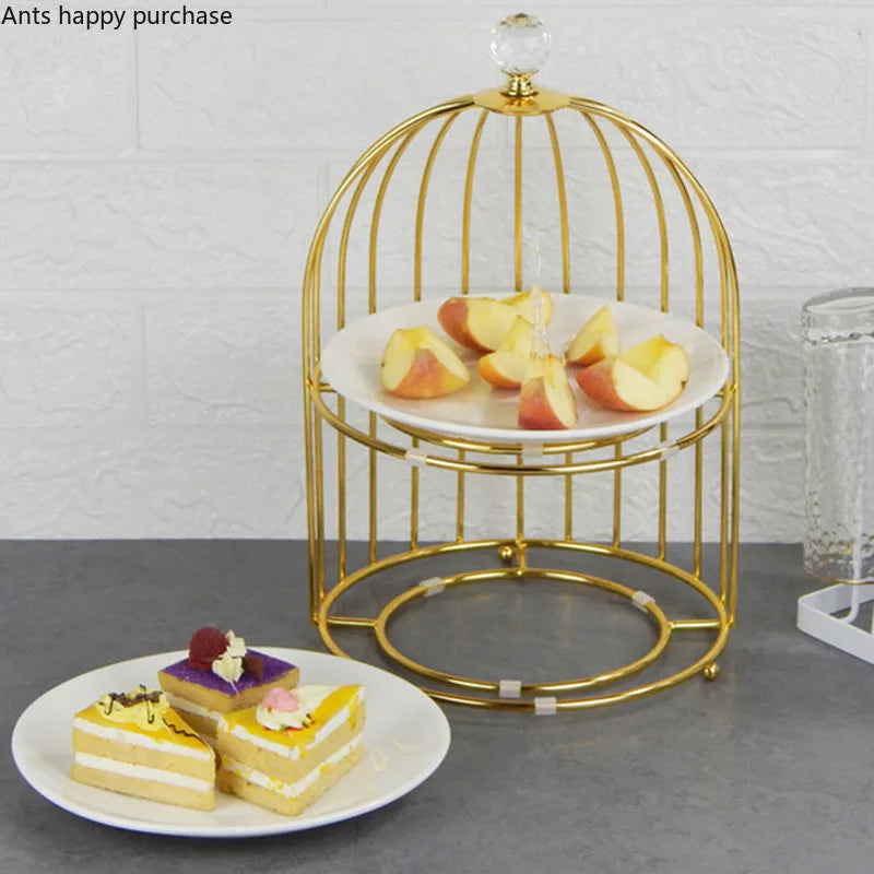 Axya Double Layer Cake Stand & Fruit Tray with Wrought Iron Display Stand