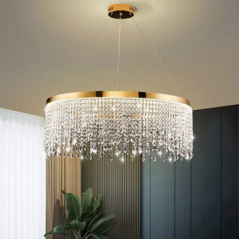 Axyaa Steel Led Crystal Pendant Light: Luxurious Dimmable Hanging Lamp