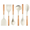 Axyaa Silicone Kitchen Utensils Set with Wooden Handles & Storage Stand