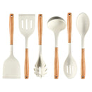 Axyaa Silicone Kitchen Utensils Set with Wooden Handles & Storage Stand
