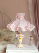Axyaa Nordic Ins Pink LED Table Lamp Resin Fabric Art Decor Girls Bedroom Bedside