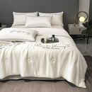 Axyaa Silk Summer Quilt: Embroidered Ice Cooling Comforter Bed Blanket