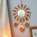 Round Macrame Fringe Mirror - Axyaa Decorative Wall Ornament for Home, Bedroom, Living Room