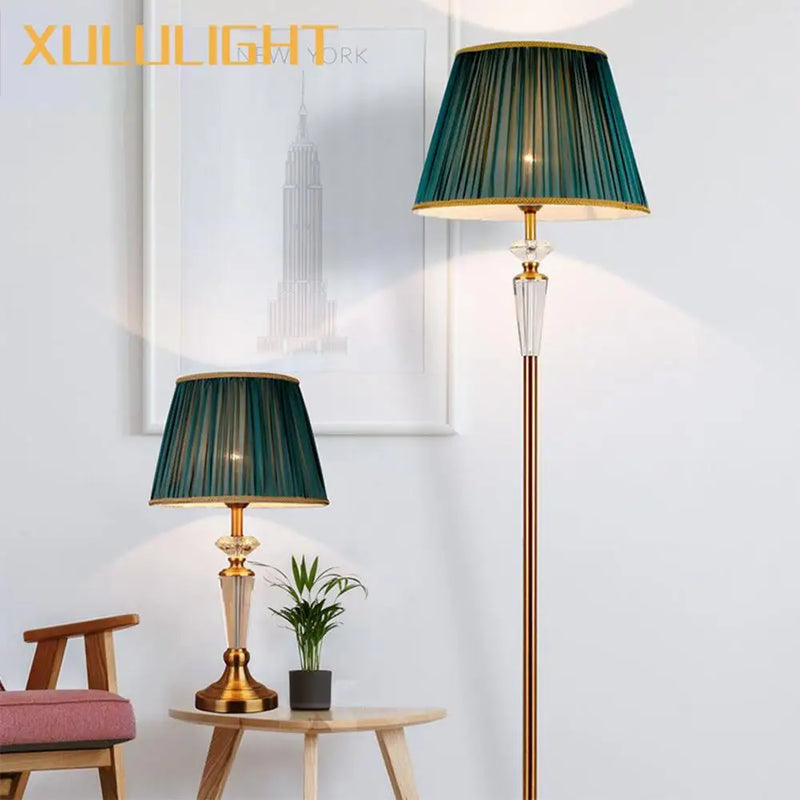 Axyaa Crystal Floor Lamp: European Retro Table Light for Home, Living Room, Bedroom