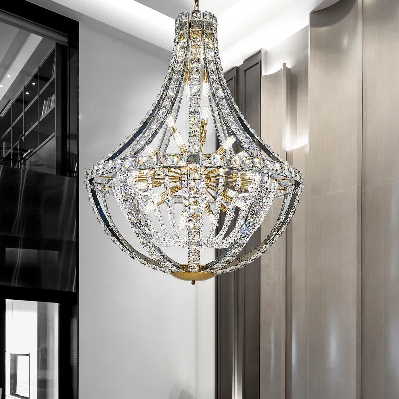 Axyaa Duplex Crystal Chandelier: Modern, Simple, High-End Lighting for Villa, Living Room, Hotel Lobby