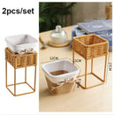 Axyaa Rustic Wicker Plant Stand with Flowerpot Indoor Decor Shelf