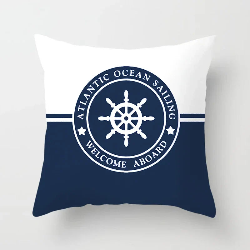 Axyaa Blue Mediterranean Compass Anchor Pillow Cover 45x45cm