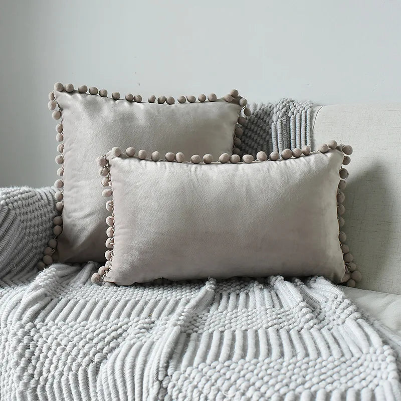 Axyaa Velvet Cushion Cover with Tassels Fringe - Soft Decorative Boho Pillows