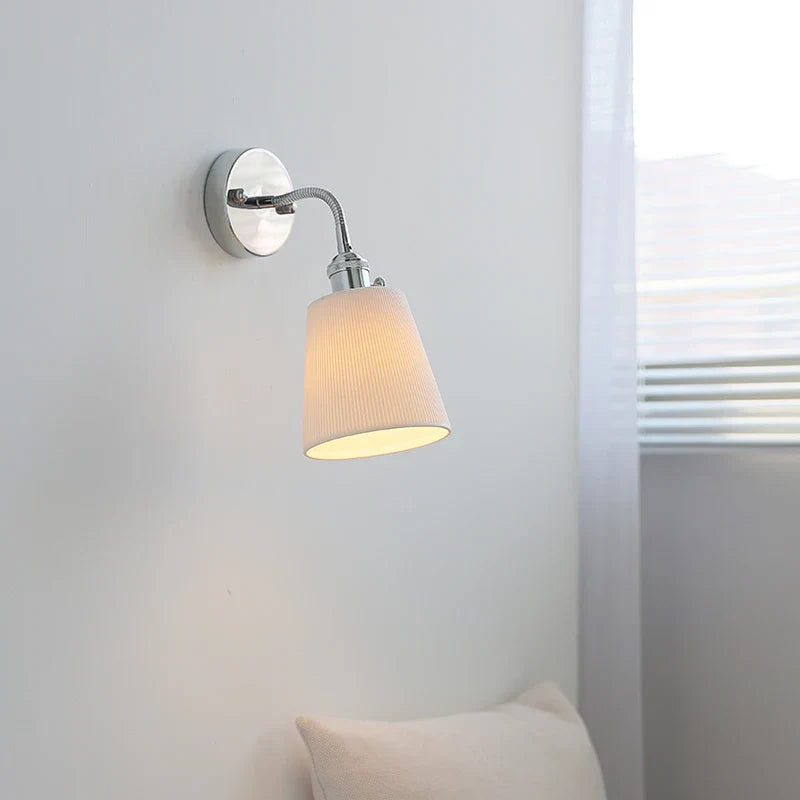 Axyaa White Ceramic LED Wall Light with Pull Chain Switch