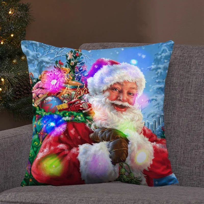 Axyaa LED Retro Santa Christmas Lights Pillowcase Home Decor 45x45