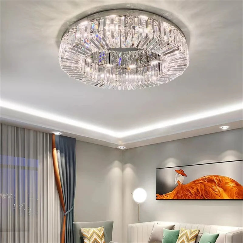 Modern Crystal LED Chandelier - Axyaa Chrome/Gold Ceiling Lamp for Stylish Living Room Decor