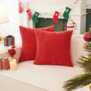 Axyaa Christmas Red Striped Corduroy Pillow Covers Set