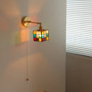 Axyaa Colorful Glass LED Wall Sconce, Pull Chain Switch, Adjustable Copper Arm