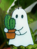 Axyaa Acrylic Ghost Hanging Decor, Cute Ghost with Cactus Design