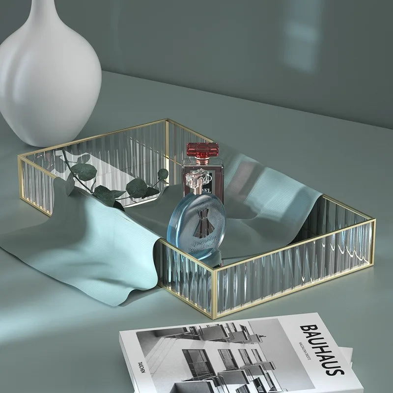 Striped Glass Storage Tray for Dresser Organization by Axya