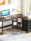 Axyaa L-Shaped Computer Desk with Storage Drawers and Shelves