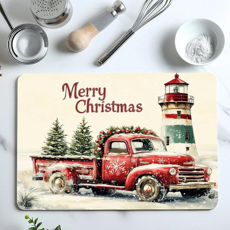 Axyaa Christmas Tree Coffee Dish Mat: Absorbent, Anti-slip, Quick Dry Drain Pad