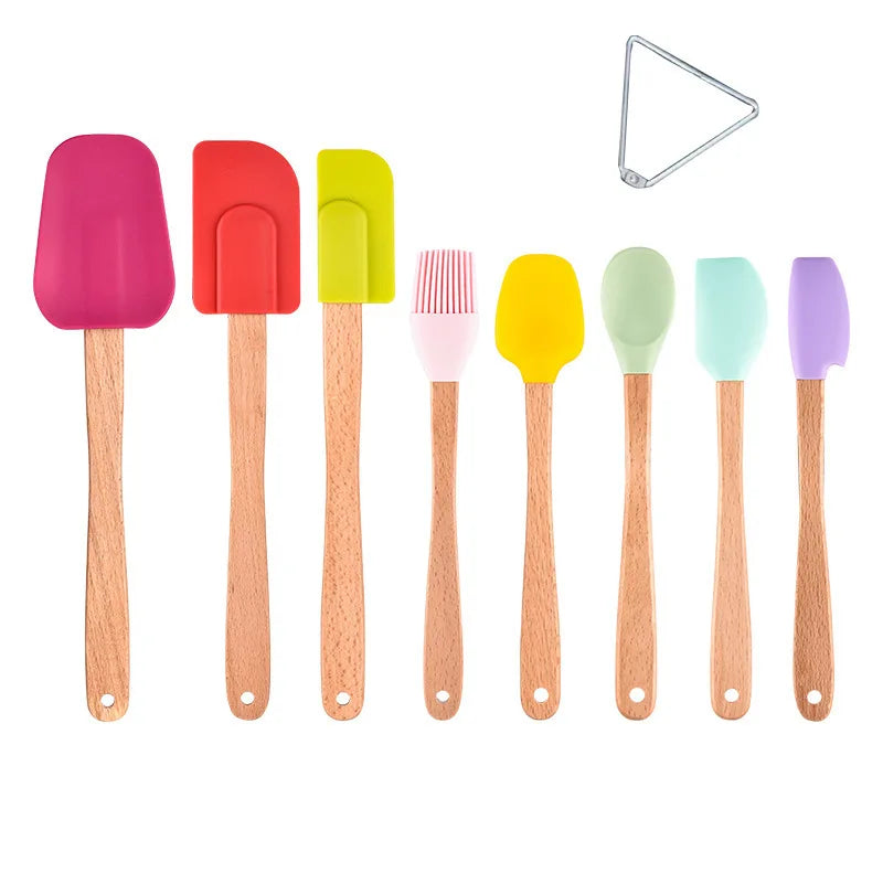 Axyaa Silicone Mini Scraper Set - Wooden Handle Baking Tools